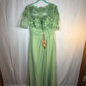 New Fashion Dress Womens 12 Sage Green Lace Applique A-Line Maxi Formal Gown